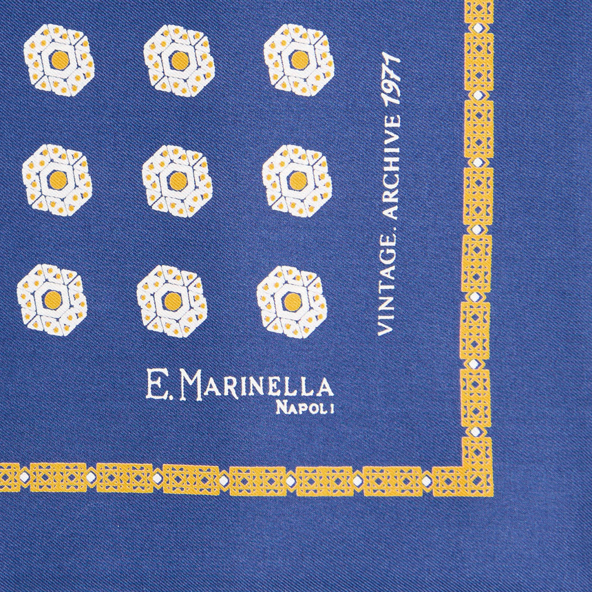 BLUE HAND-PRINTED SILK POCKET SQUARE