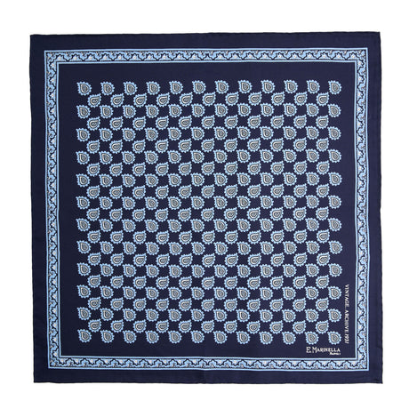 DARK BLUE HAND-PRINTED SILK POCKET SQUARE