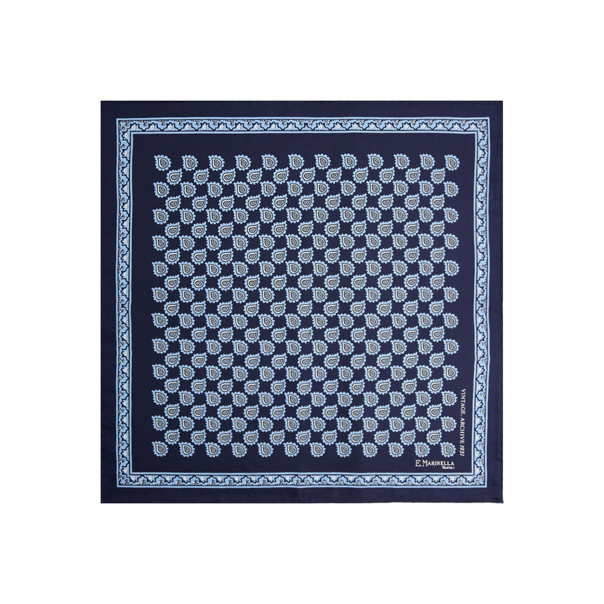 POCHETTE DA TASCHINO IN SETA STAMPATA A MANO BLU SCURO