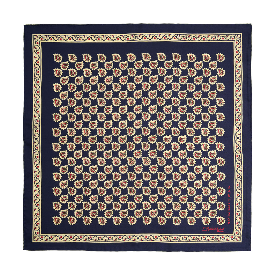 POCHETTE DA TASCHINO IN SETA STAMPATA A MANO BLU SCURO