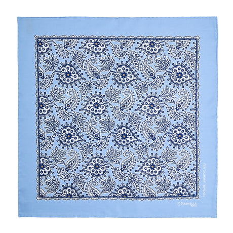 LIGHT BLUE HAND-PRINTED SILK POCKET SQUARE
