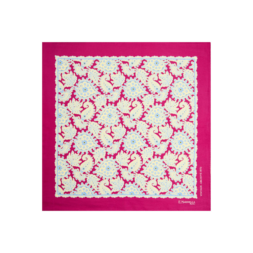 FUCHSIA HAND-PRINTED SILK POCKET SQUARE