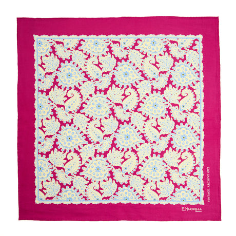 FUCHSIA HAND-PRINTED SILK POCKET SQUARE