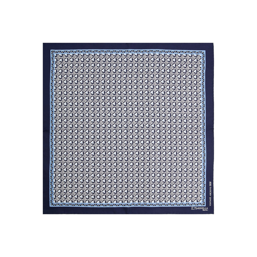 DARK BLUE HAND-PRINTED SILK POCKET SQUARE