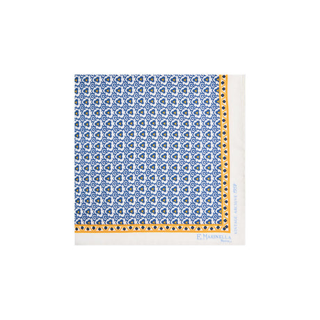 WHITE HAND-PRINTED SILK POCKET SQUARE