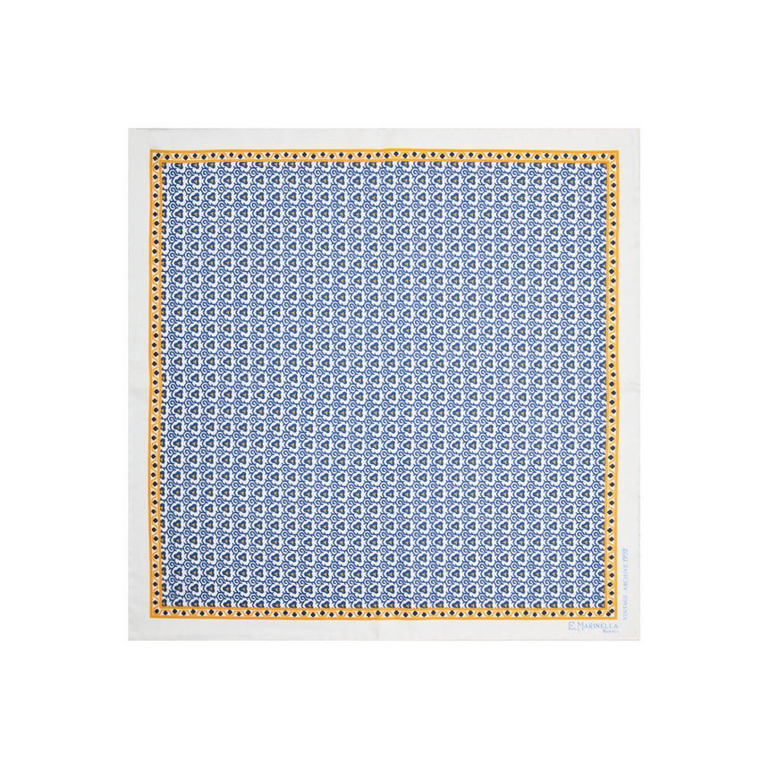 WHITE HAND-PRINTED SILK POCKET SQUARE