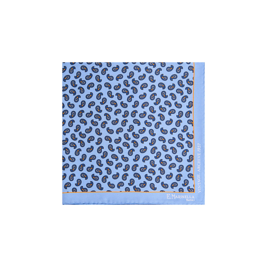 LIGHT BLUE HAND-PRINTED SILK POCKET SQUARE