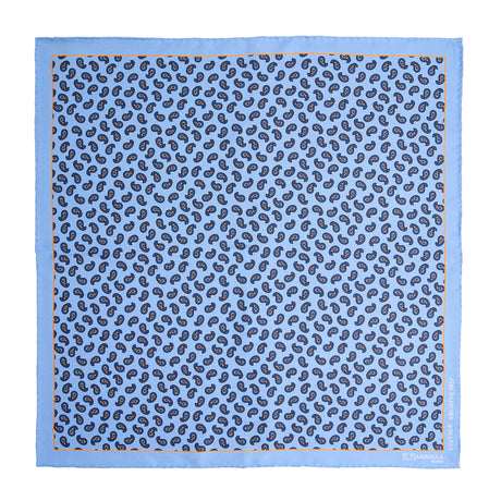 POCHETTE DA TASCHINO IN SETA STAMPATA A MANO AZZURRA