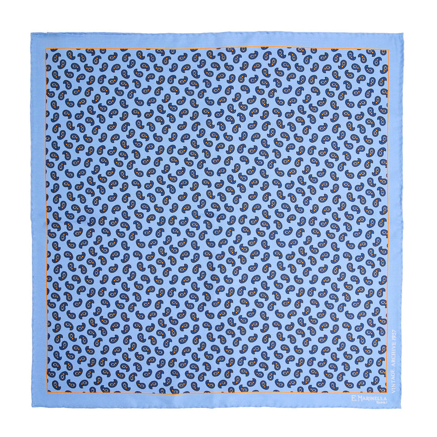 POCHETTE DA TASCHINO IN SETA STAMPATA A MANO AZZURRA