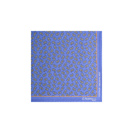 POWDER BLUE HAND-PRINTED SILK POCKET SQUARE