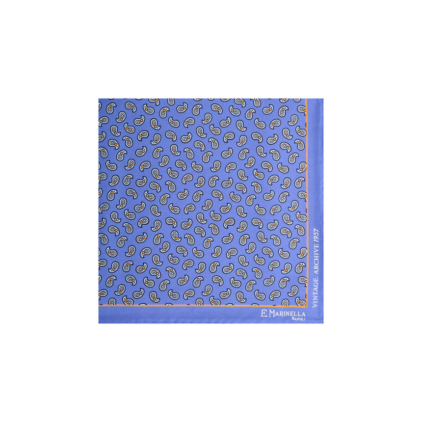 POWDER BLUE HAND-PRINTED SILK POCKET SQUARE