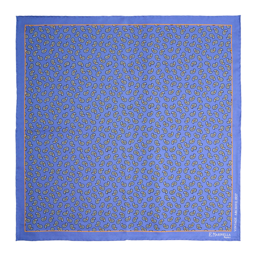 POCHETTE DA TASCHINO IN SETA STAMPATA A MANO AZZURRO POLVERE