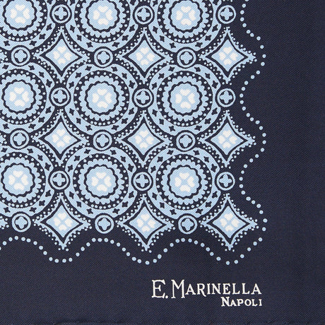 POCHETTE DA TASCHINO IN SETA STAMPATA A MANO BLU SCURO