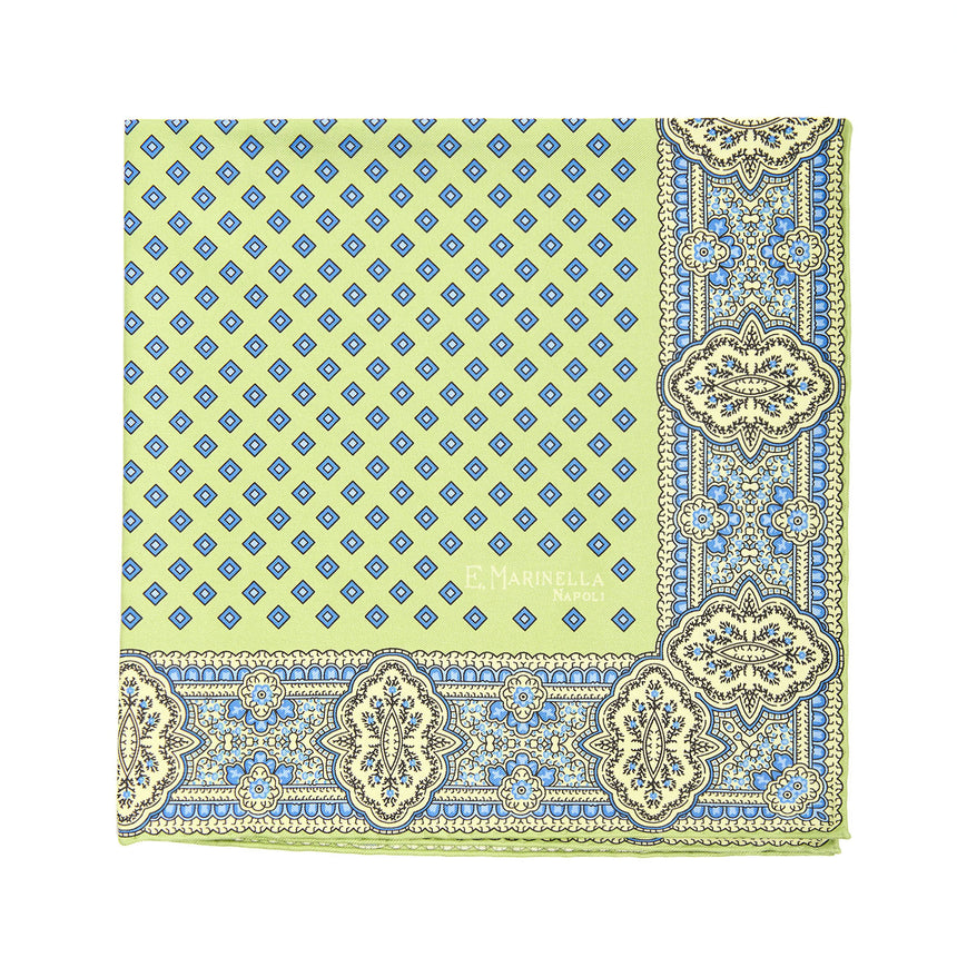LIGHT GREEN HAND-PRINTED SILK POCKET SQUARE