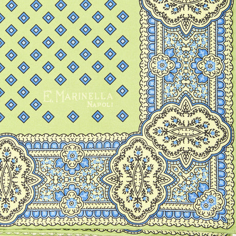 LIGHT GREEN HAND-PRINTED SILK POCKET SQUARE