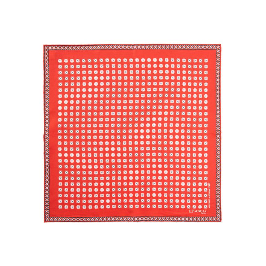 RED HAND-PRINTED SILK POCKET SQUARE