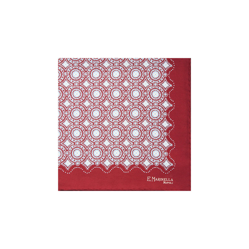 BURGUNDY HAND-PRINTED SILK POCKET SQUARE