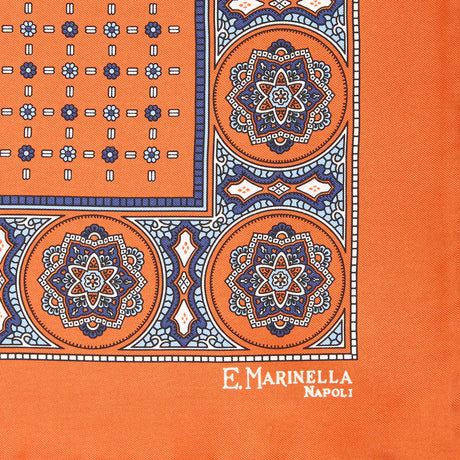 ORANGE HAND-PRINTED SILK POCKET SQUARE