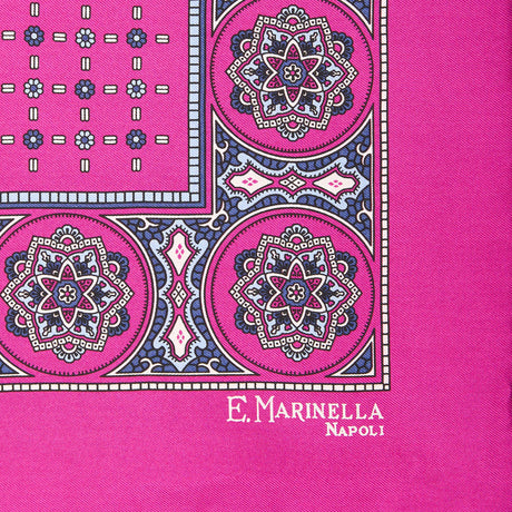 FUCHSIA HAND-PRINTED SILK POCKET SQUARE