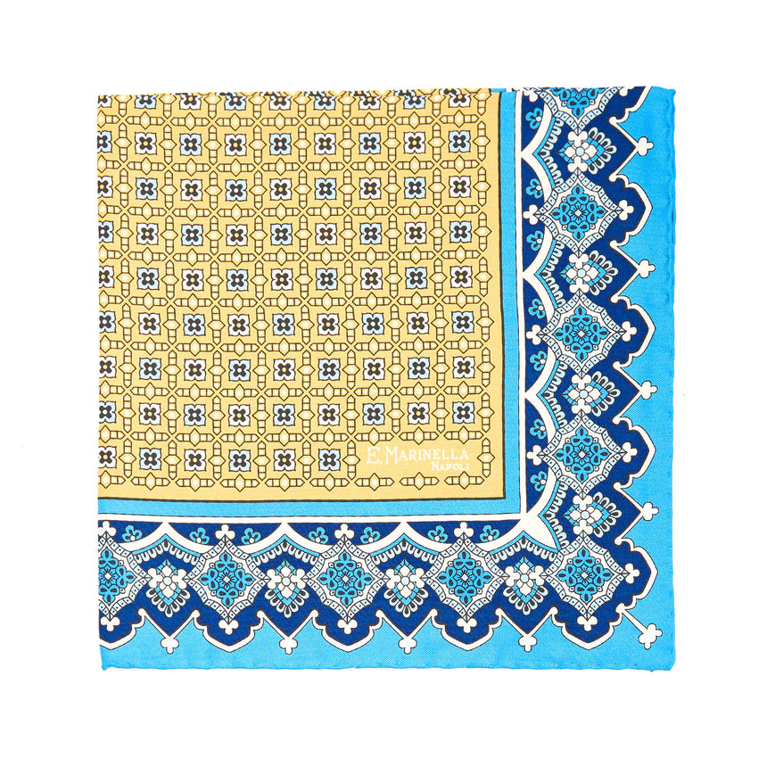 YELLOW HAND-PRINTED SILK POCKET SQUARE