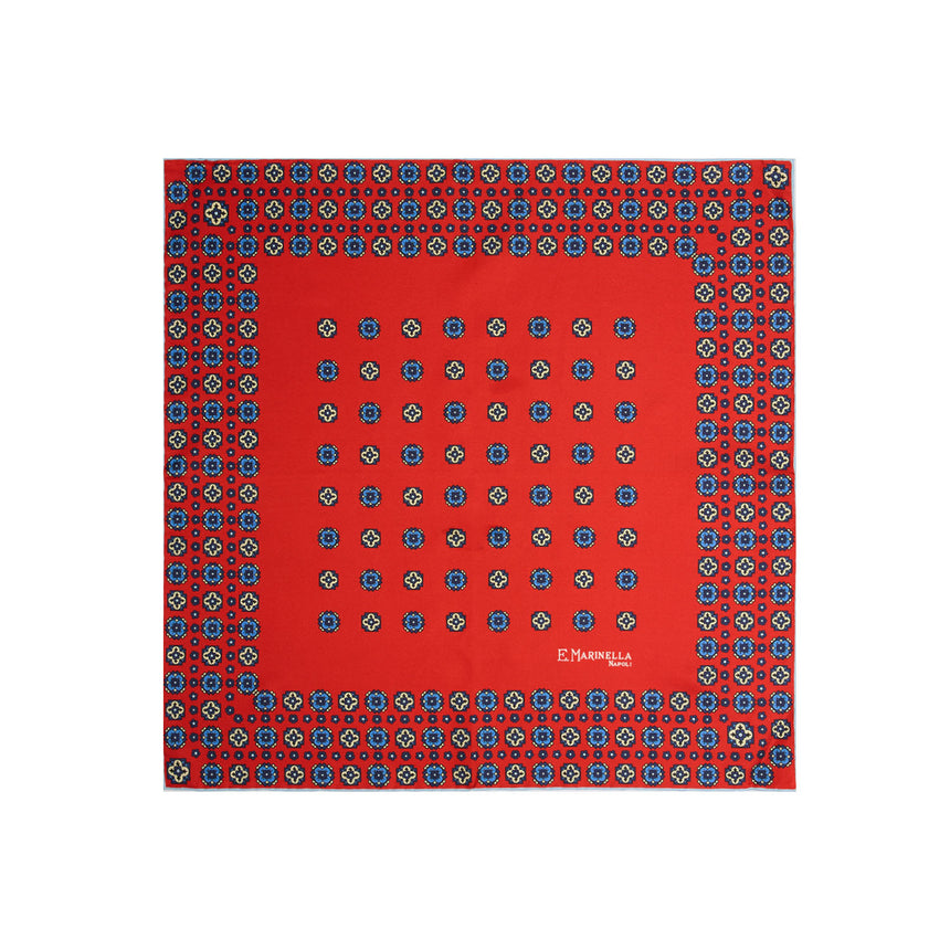 RED HAND-PRINTED SILK POCKET SQUARE