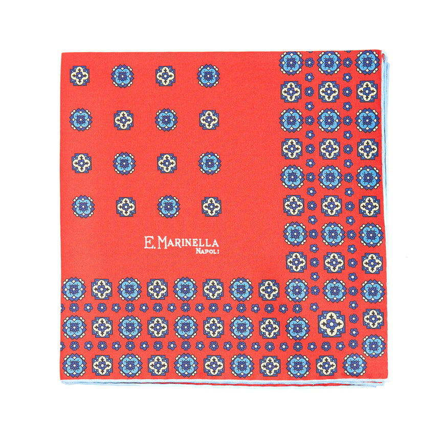 ORANGE HAND-PRINTED SILK POCKET SQUARE