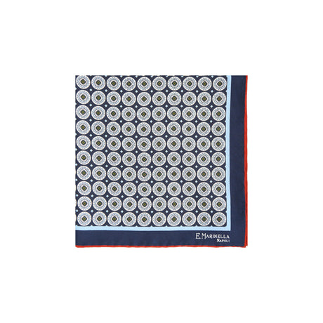 DARK BLUE HAND-PRINTED SILK POCKET SQUARE