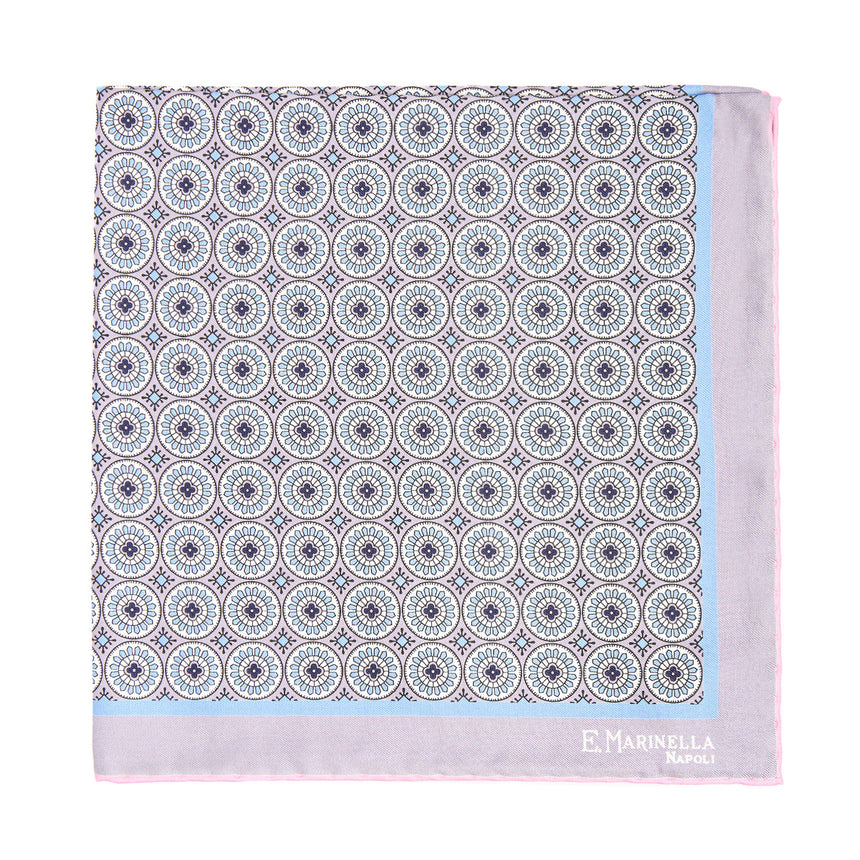 LIGHT GREY HAND-PRINTED SILK POCKET SQUARE