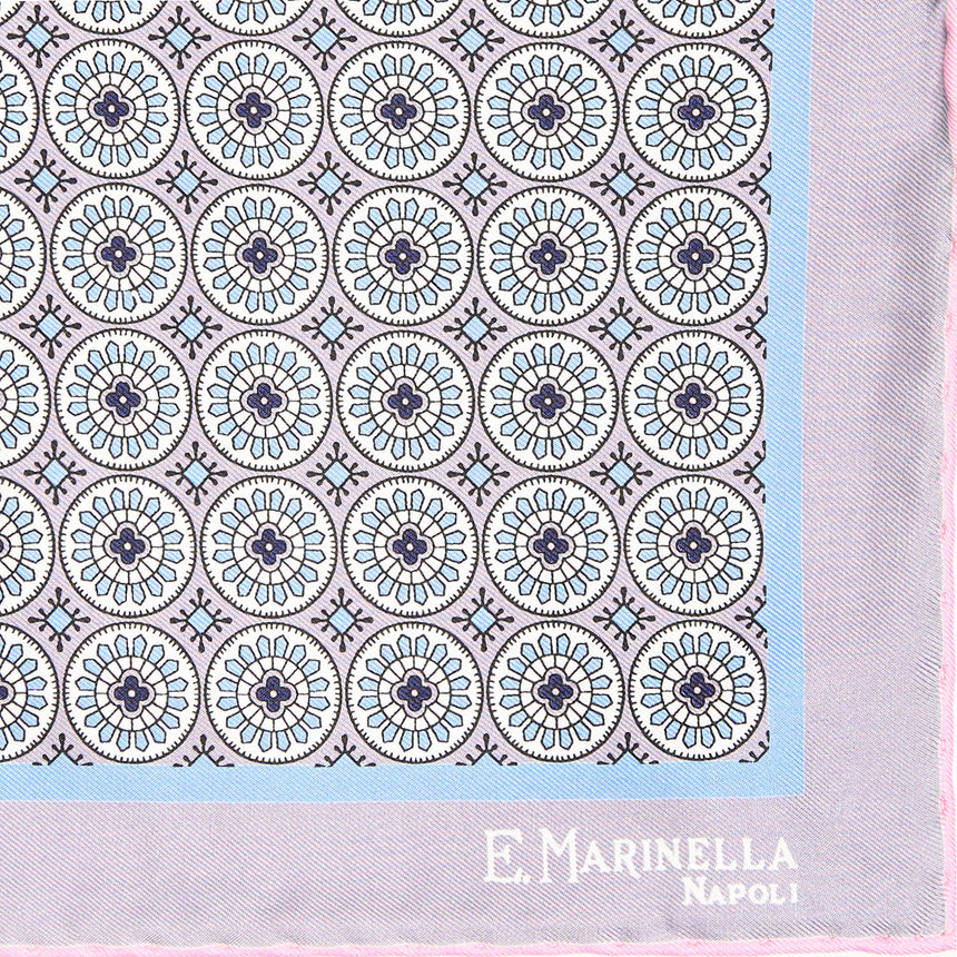 LIGHT GREY HAND-PRINTED SILK POCKET SQUARE