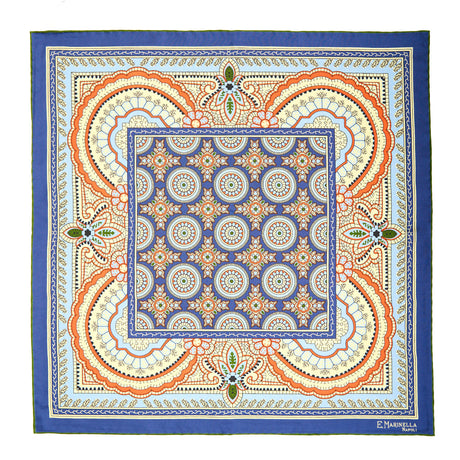 POCHETTE DA TASCHINO IN SETA STAMPATA A MANO BLU