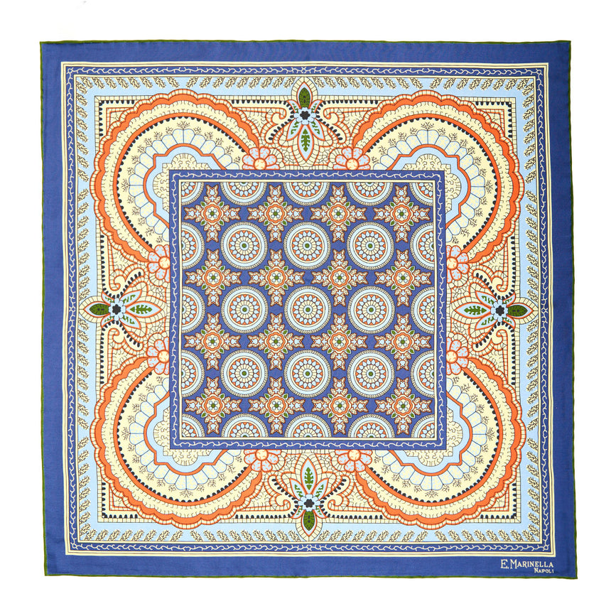 POCHETTE DA TASCHINO IN SETA STAMPATA A MANO BLU