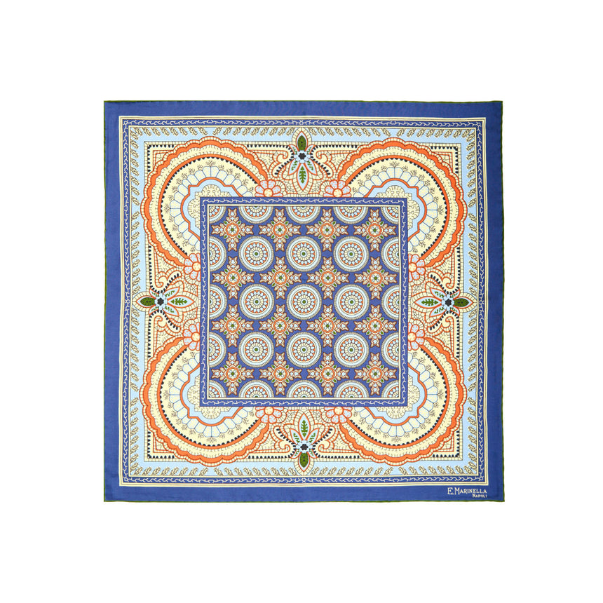 POCHETTE DA TASCHINO IN SETA STAMPATA A MANO BLU