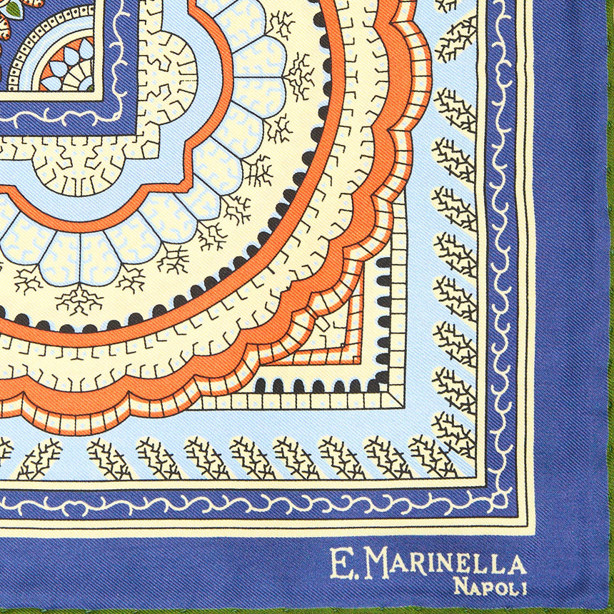 POCHETTE DA TASCHINO IN SETA STAMPATA A MANO BLU