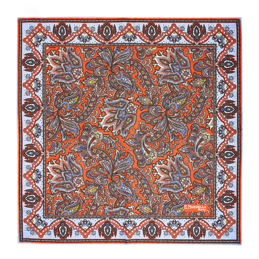 ORANGE HAND-PRINTED SILK POCKET SQUARE