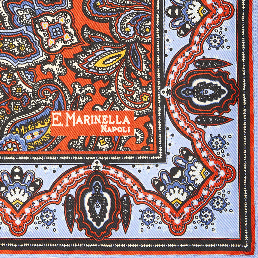 ORANGE HAND-PRINTED SILK POCKET SQUARE