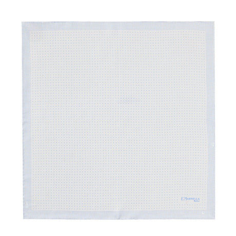 WHITE HAND-PRINTED SILK POCKET SQUARE