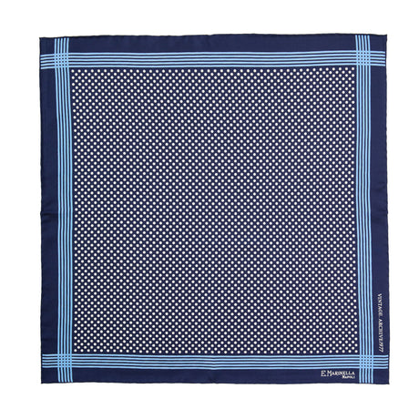 DARK BLUE HAND-PRINTED SILK POCKET SQUARE