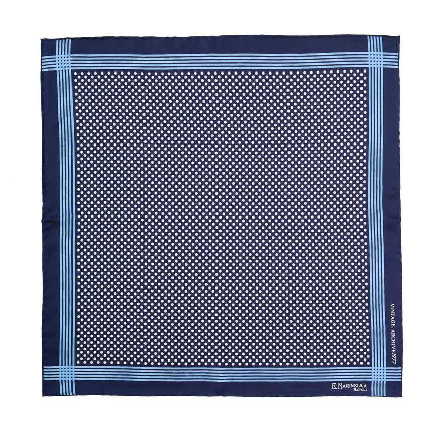 DARK BLUE HAND-PRINTED SILK POCKET SQUARE