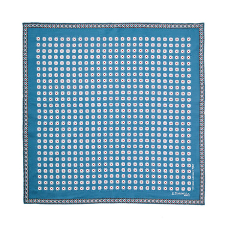 MID BLUE HAND-PRINTED SILK POCKET SQUARE