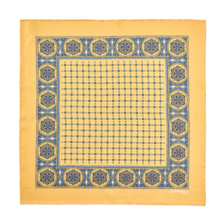 YELLOW HAND-PRINTED SILK POCKET SQUARE