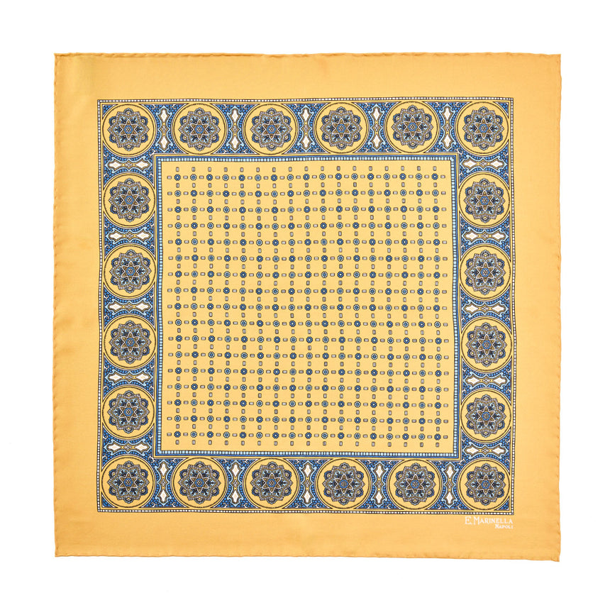 YELLOW HAND-PRINTED SILK POCKET SQUARE