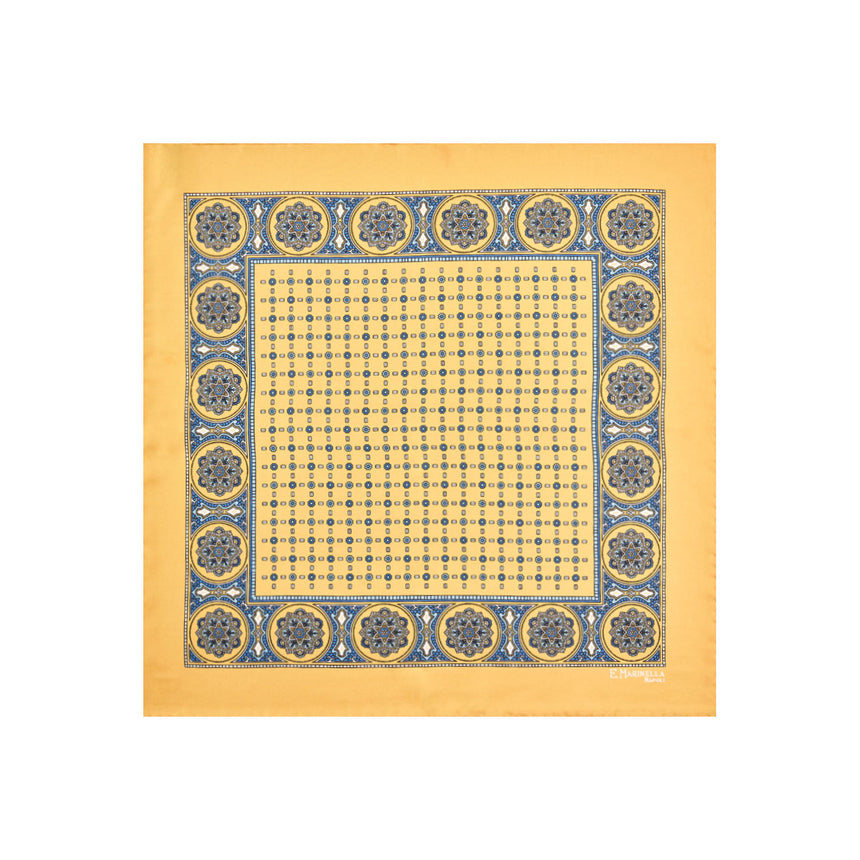 YELLOW HAND-PRINTED SILK POCKET SQUARE