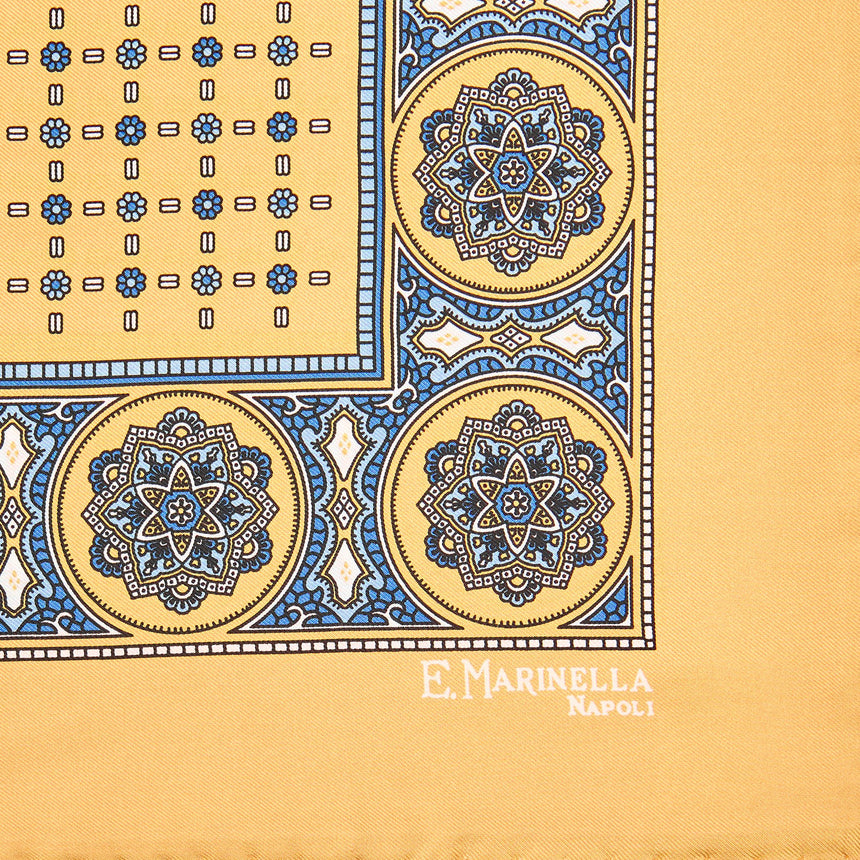 YELLOW HAND-PRINTED SILK POCKET SQUARE