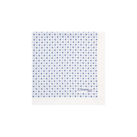 WHITE HAND-PRINTED SILK POCKET SQUARE