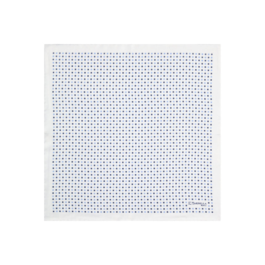 WHITE HAND-PRINTED SILK POCKET SQUARE