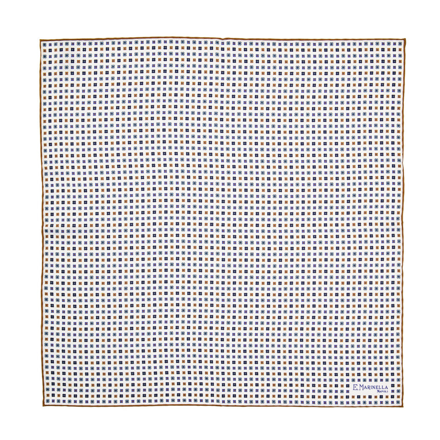 WHITE HAND-PRINTED SILK POCKET SQUARE