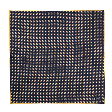 DARK BLUE HAND-PRINTED SILK POCKET SQUARE