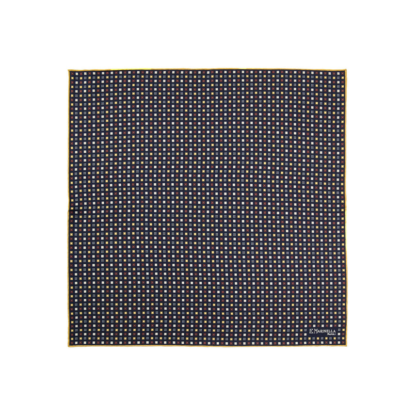 DARK BLUE HAND-PRINTED SILK POCKET SQUARE