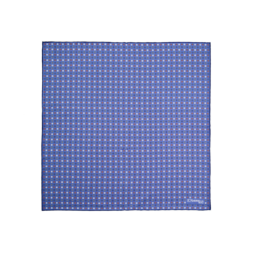 POCHETTE DA TASCHINO IN SETA STAMPATA A MANO AZZURRA