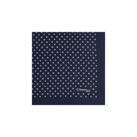 DARK BLUE HAND-PRINTED SILK POCKET SQUARE